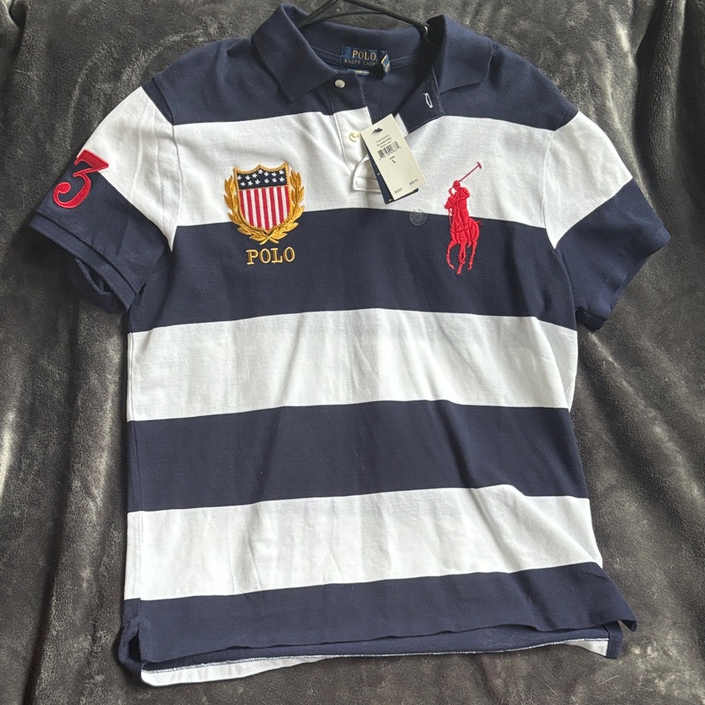 NWT Polo by Ralph Lauren Blue and White Striped Polo